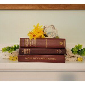 3 Maroon Burgundy Vintage Book Set Lot Staging Decor Retro Prop Shelf Mantle Cen